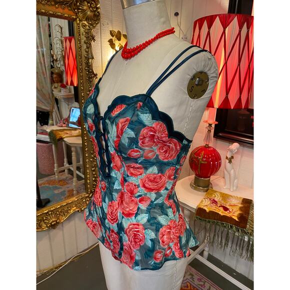 vintage 1980s victorias secret teddy red and green rose tap short one piece - Picture 8 of 10